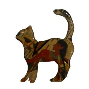Vintage 1999 John Crutchfield Cat Brooch Pin Lacquered Egyptian